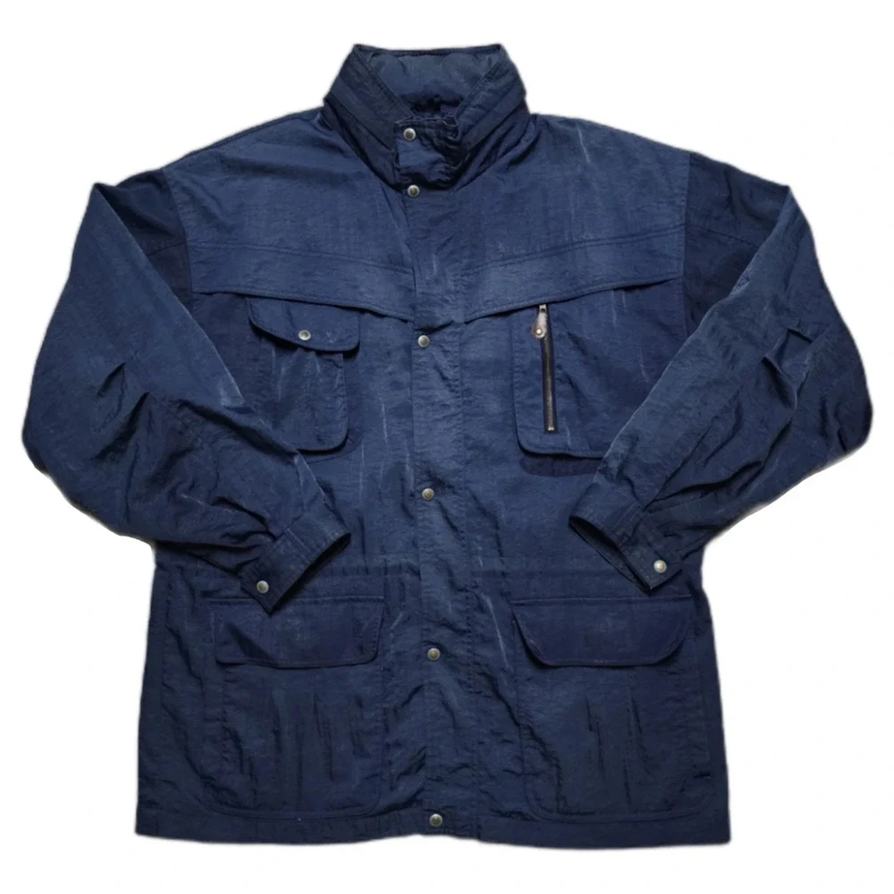 Vintage Mountaintek Utility‎ Jacket Mens XL Blue Mountain Parka Retractable Hood